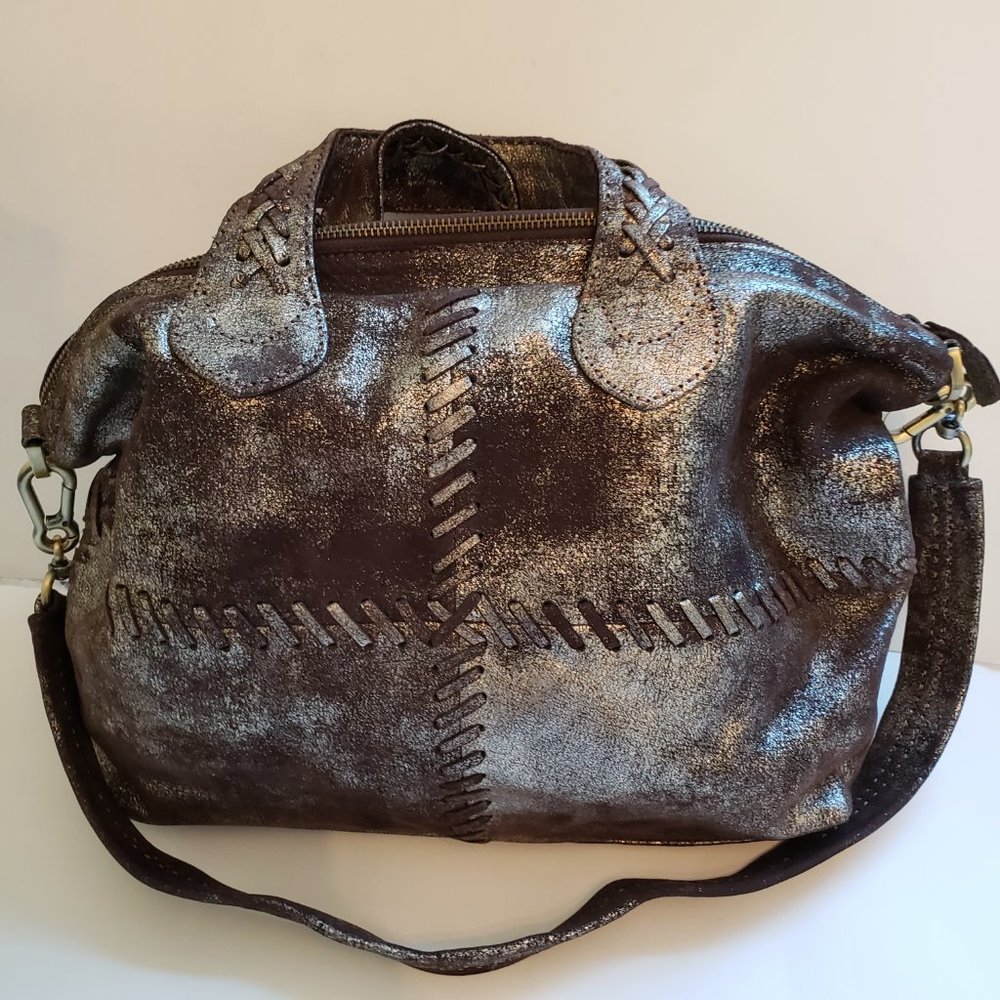 NWT SILVERADO SATCHEL, Vintage Metallic Leather with bold whipstitch detailing. - Picture 8 of 17
